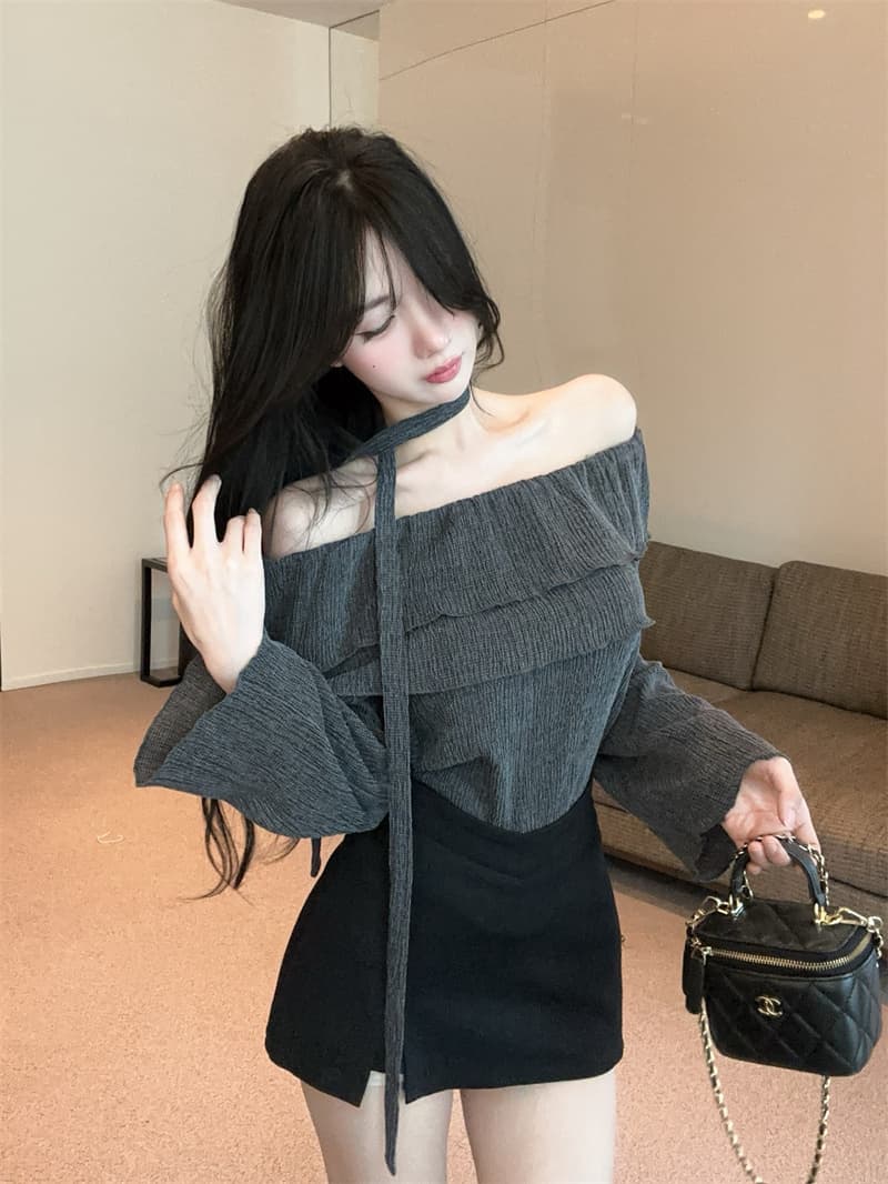 실사 프릴 오프숄더 루즈핏 긴팔 리본 품격 맨위 상세 이미지 12