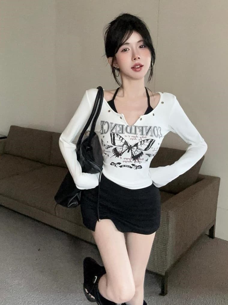 실사 아메리칸 레트로 패치워크 색상 프린트 패치워크 색상 슬립 페이크 레이어드 행침 목 기본 셔츠 맨위 티셔츠 상세 이미지 3