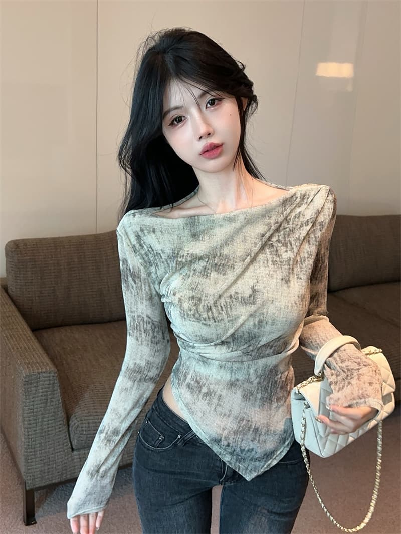 실사 디자인 센스 불규칙 홀치기 염색 긴팔 몸매 가꾸기 슬림해 보이는 기본 셔츠 맨위 정가 상세 이미지 6