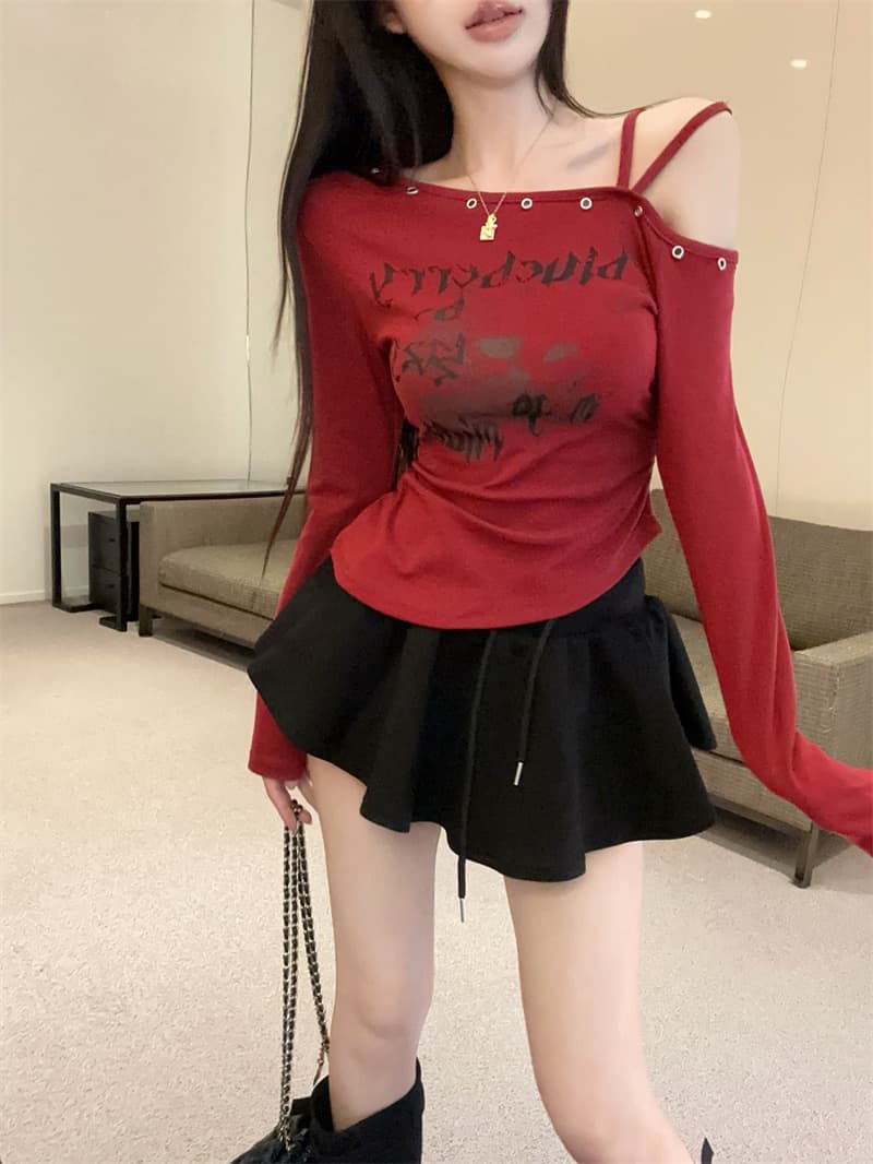 실사 한 부서 달콤함 알파벳 프린트 긴팔 티셔츠 슬림해 보이는 다용도 기본 셔츠 맨위 상세 이미지 2