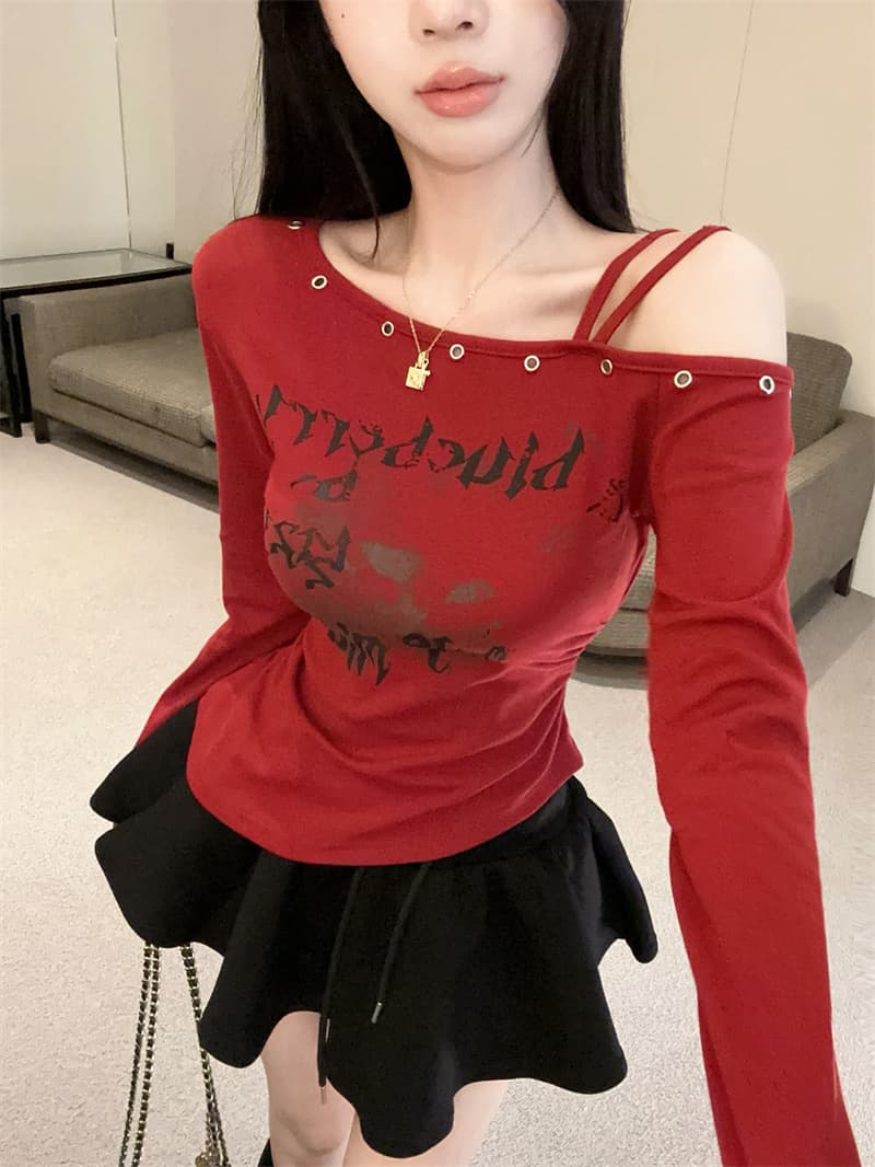 실사 한 부서 달콤함 알파벳 프린트 긴팔 티셔츠 슬림해 보이는 다용도 기본 셔츠 맨위 상세 이미지 5