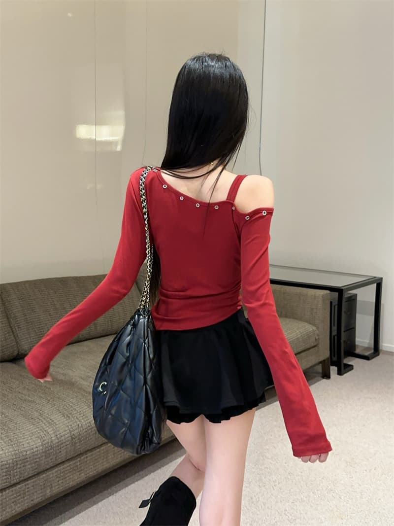 실사 한 부서 달콤함 알파벳 프린트 긴팔 티셔츠 슬림해 보이는 다용도 기본 셔츠 맨위 상세 이미지 7