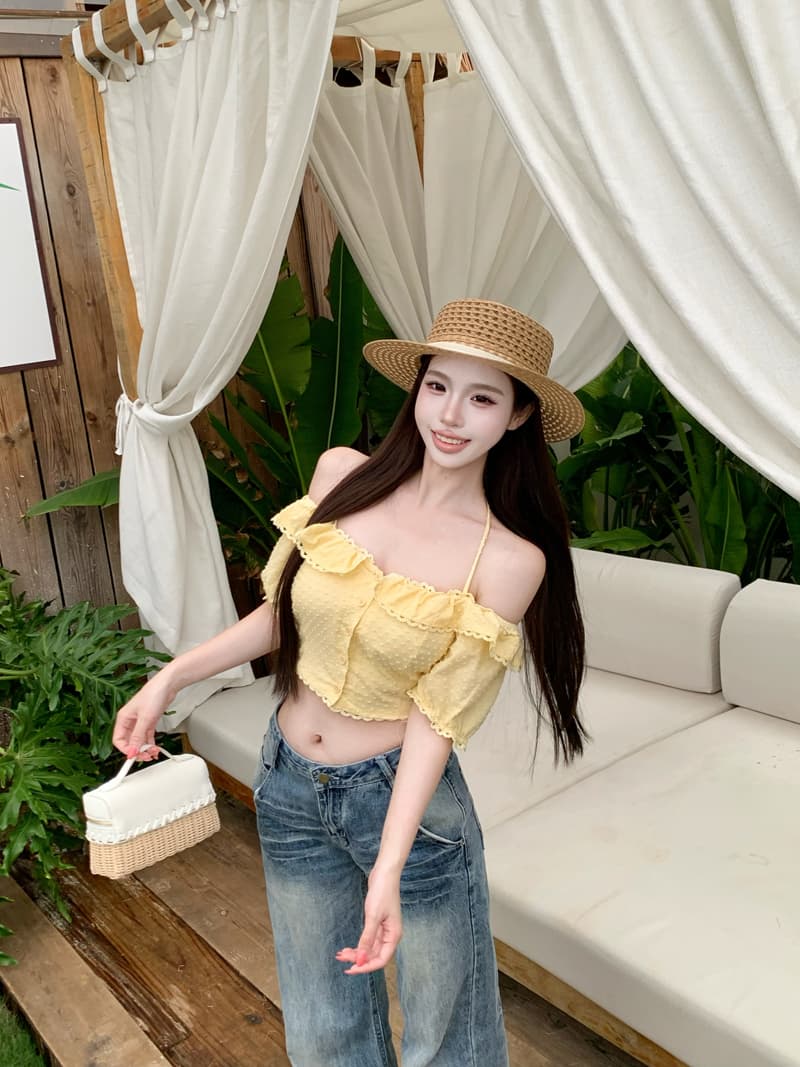 실사 정가 단색 작은 셔츠 달콤함 연령 감소 분위기 센스 작은 흰색 꽃 레이스 칼라 오프숄더 반팔 맨위 상세 이미지 6