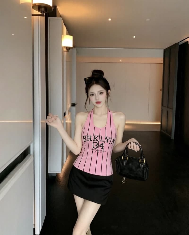 실사 아메리칸 달콤한 핫걸 알파벳 숫자 행침 목 캐미솔 여름 새로운 민소매 몸매 가꾸기 운동 바람 맨위 이미지 4