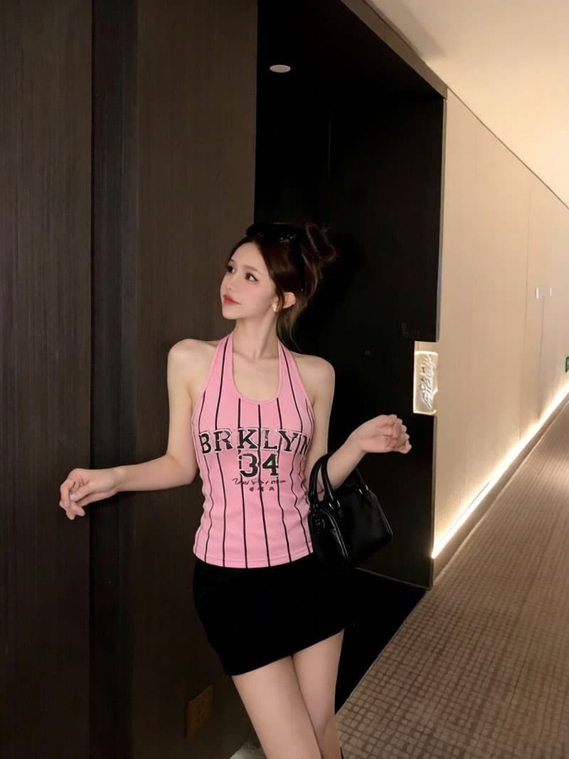 실사 아메리칸 달콤한 핫걸 알파벳 숫자 행침 목 캐미솔 여름 새로운 민소매 몸매 가꾸기 운동 바람 맨위 상세 이미지 3