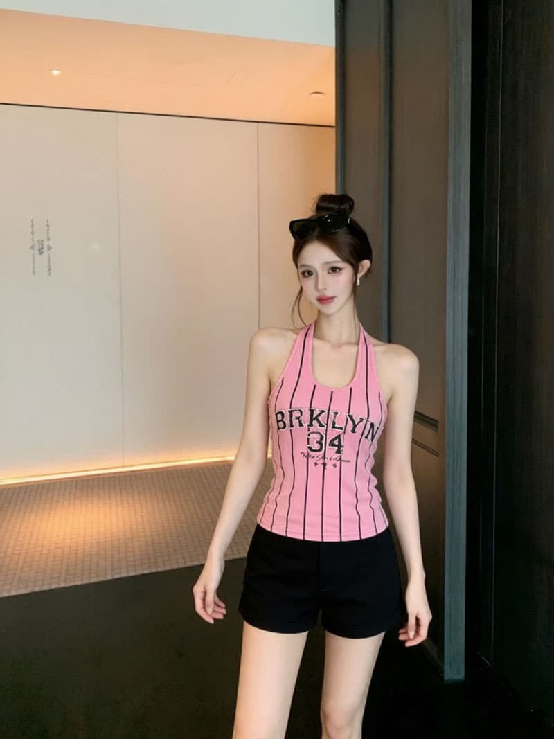 실사 아메리칸 달콤한 핫걸 알파벳 숫자 행침 목 캐미솔 여름 새로운 민소매 몸매 가꾸기 운동 바람 맨위 상세 이미지 6