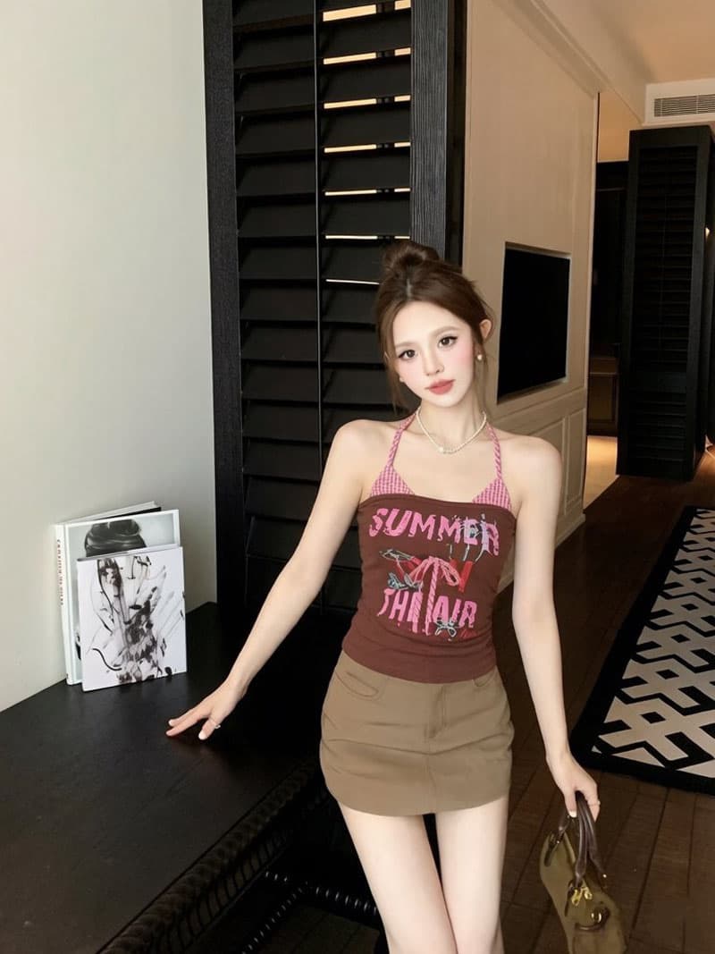 실사 아메리칸 레트로 알파벳 프린트 행침 목 조끼 여성 핫걸 바람 슬림해 보이는 슬립 맨위 상세 이미지 4