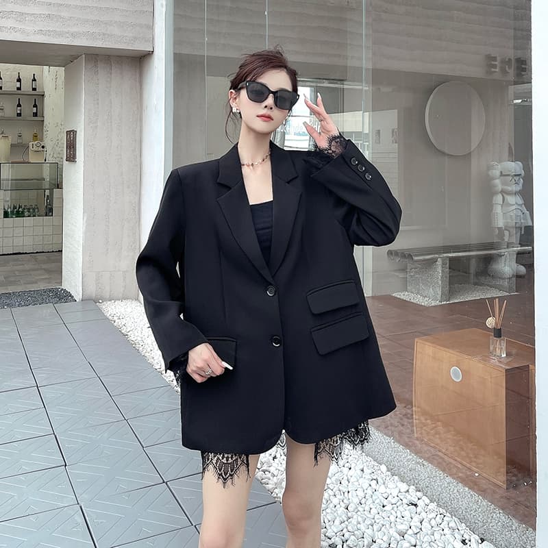 실사 정가 검정색 레이스 조각 정장 여성 코트 봄 가을 새로운 늑골 피부 느낌 외국 절단 정장 패션 다용도 상세 이미지 10