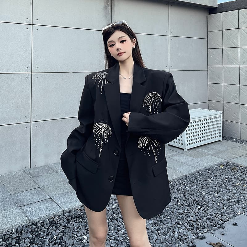 실사 정가 디자인 센스 핫픽스 높음 세트 검정색 정장 여성 코트 봄 가을 새로운 작은 대중 어깨 패드 정장 트렌디 상세 이미지 16