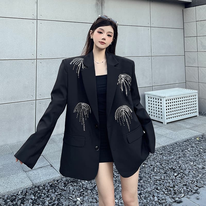 실사 정가 디자인 센스 핫픽스 높음 세트 검정색 정장 여성 코트 봄 가을 새로운 작은 대중 어깨 패드 정장 트렌디 상세 이미지 17