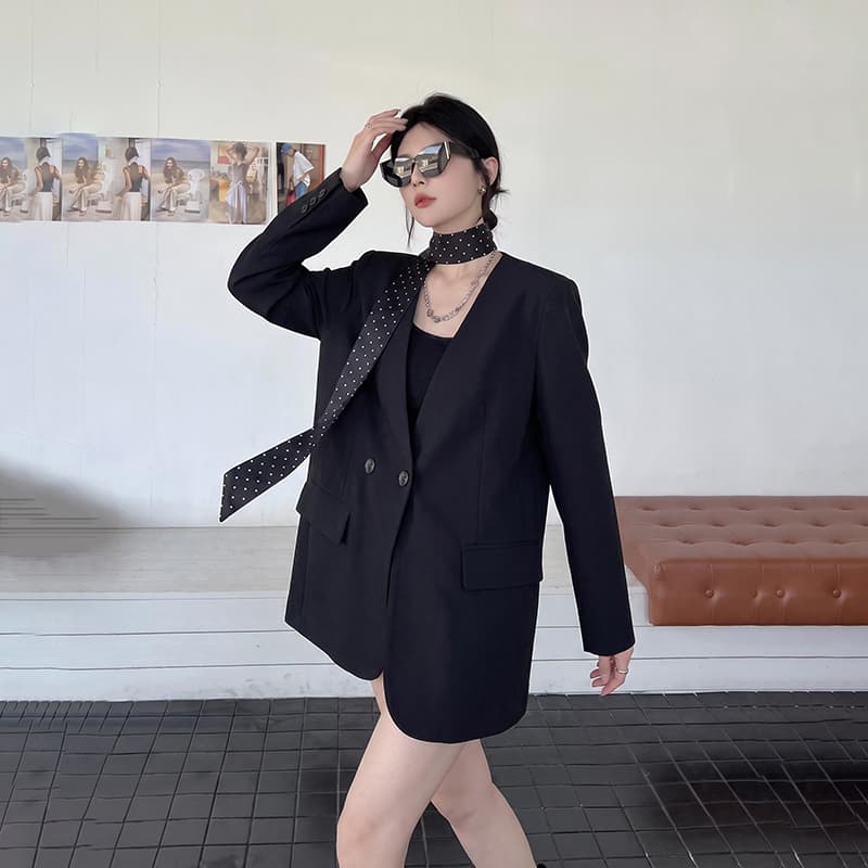 실사 정가 루즈핏 다용도 고급 센스 정장 여성 코트 가을 새로운 도트 무늬 레이스업 긴팔 어깨 패드 정장 상세 이미지 10