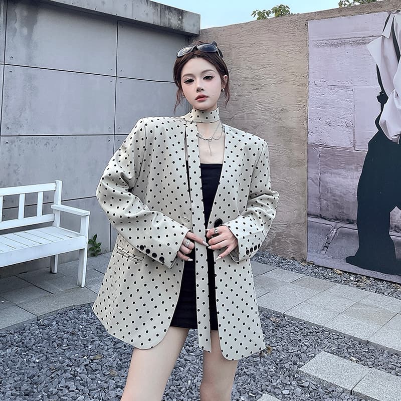 실사 정가 도트 무늬 리본 정장 여성 코트 가을 새로운 고급 센스 레트로 품격 정장 맨위 상세 이미지 29