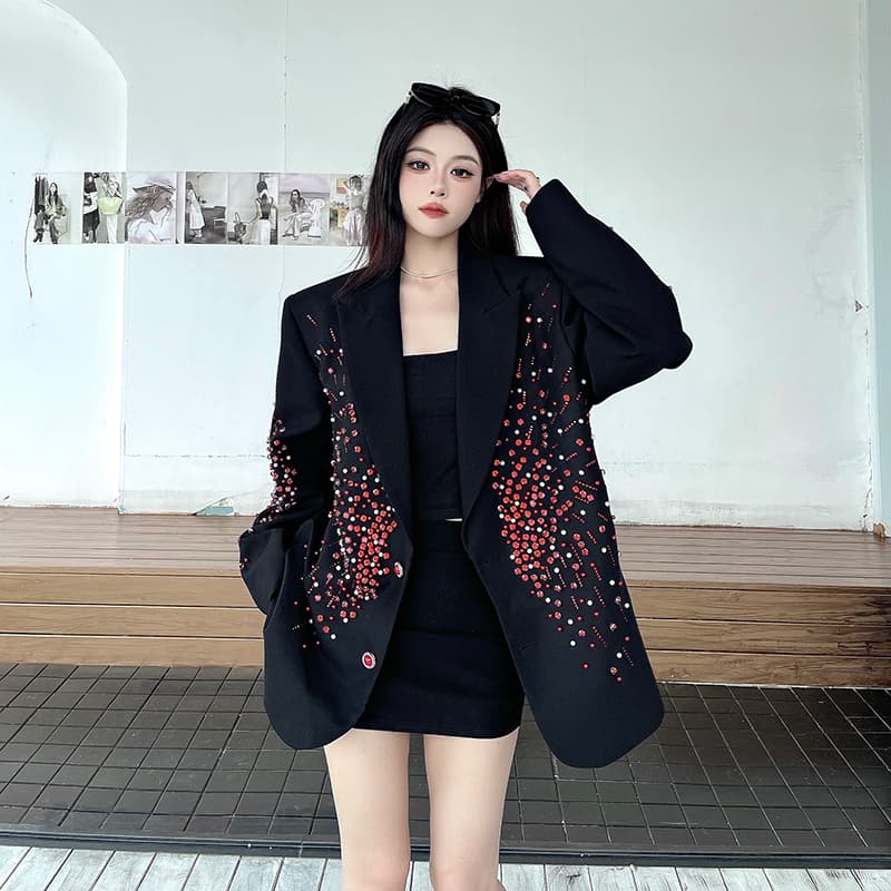 실사 정가 무거운 작업 핫픽스 정장 여성 코트 가을 새로운 작은 대중 디자인 고급 센스 어깨 패드 정장 트렌디 상세 이미지 13