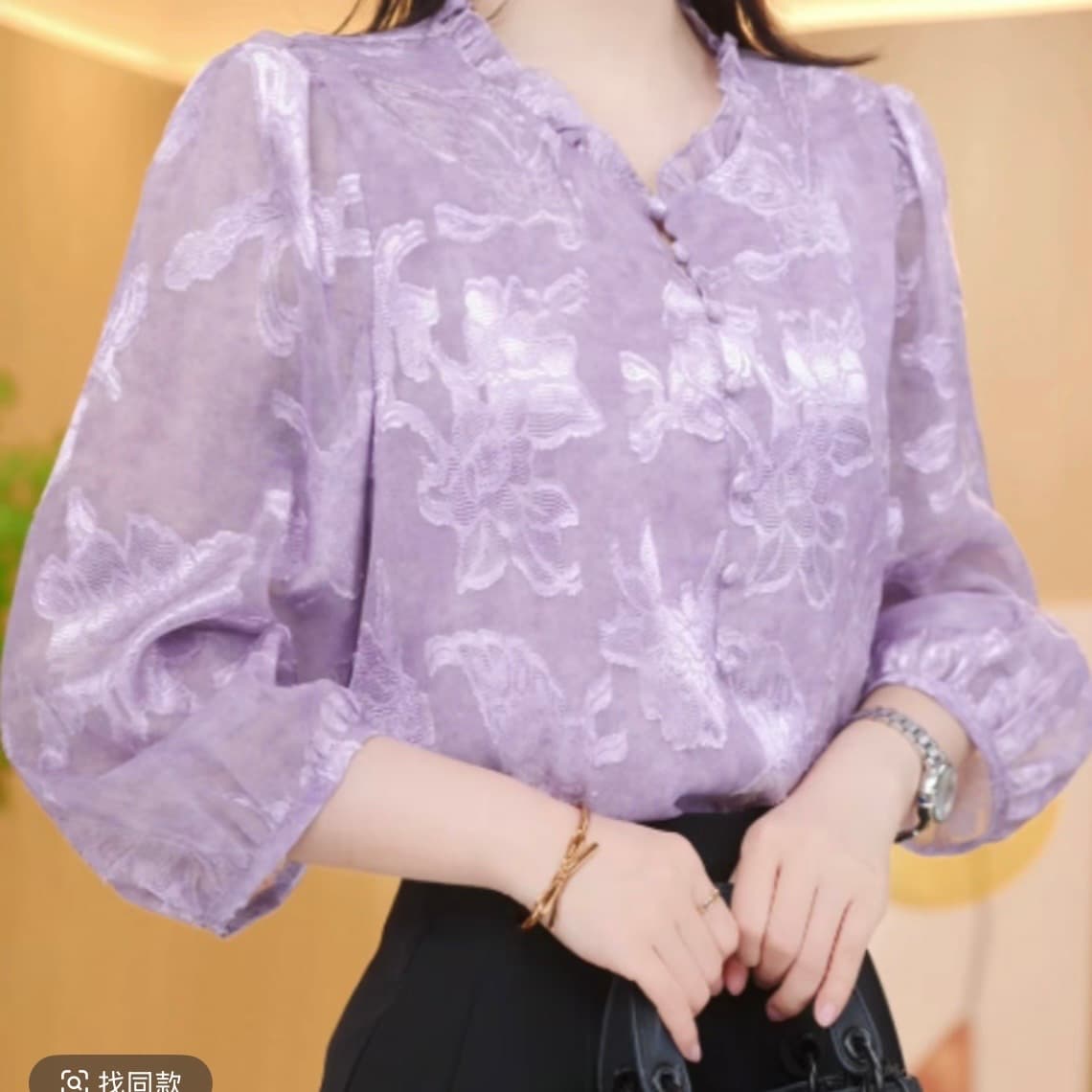 재고 있음 2026 새로운 7부 소매 전단 꽃 이중층 새로운 중식 국풍 디자인 센스 품격 작은 셔츠 여성 이미지 3