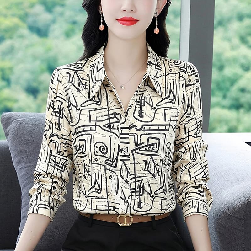 실사 2026 가을 새로운 긴팔 프린트 폴로 칼라 미니멀리즘 다용도 패션 캐주얼 셔츠 품격 연령 감소 맨위 이미지 4