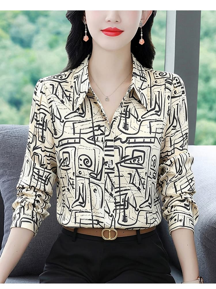실사 2026 가을 새로운 긴팔 프린트 폴로 칼라 미니멀리즘 다용도 패션 캐주얼 셔츠 품격 연령 감소 맨위 상세 이미지 11