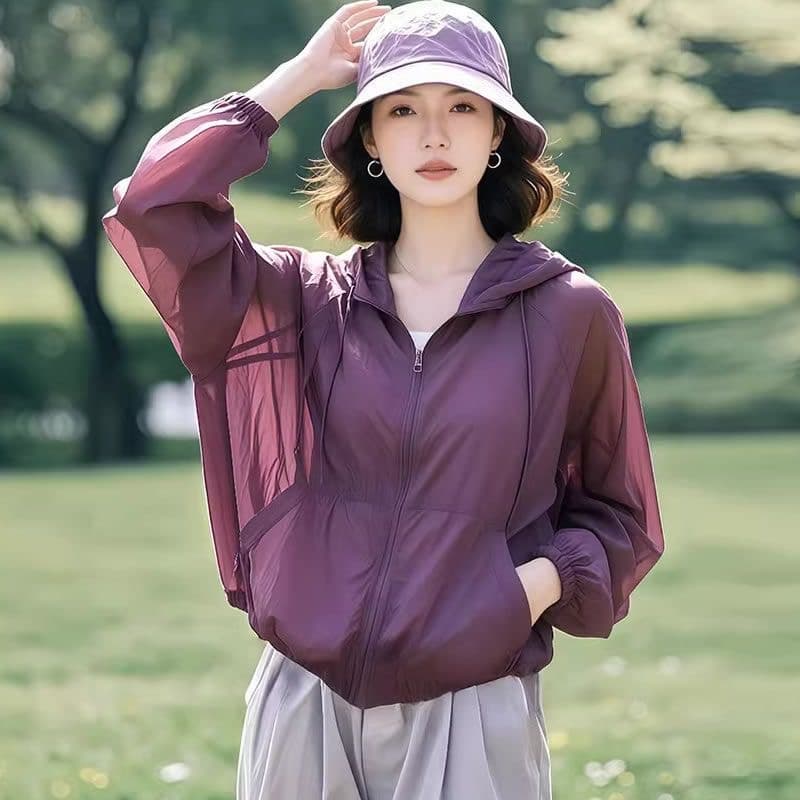 보라색 재킷 슈퍼 화재 작은 대중 여성 여름 얇은 스타일 2026 새로운 외국 가스 캐주얼 느긋한 다용도 얇고 가벼운 자외선 차단 의류 상세 이미지 2