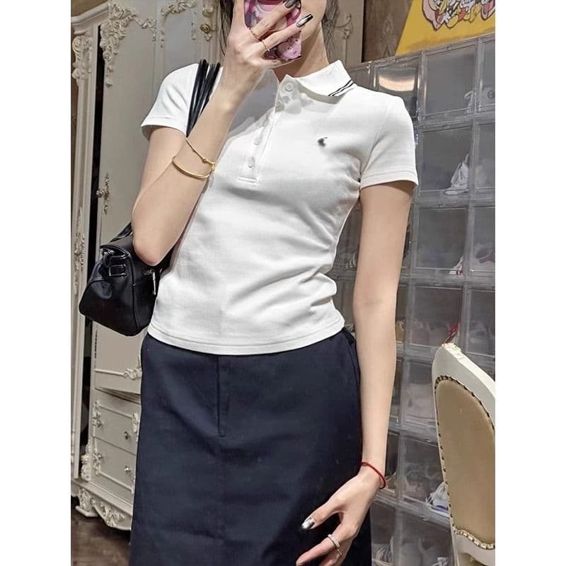 92 면 8 암모니아 Lun 40 210g 순면 여름 드레스 POLO 칼라 반팔 티셔츠 여성