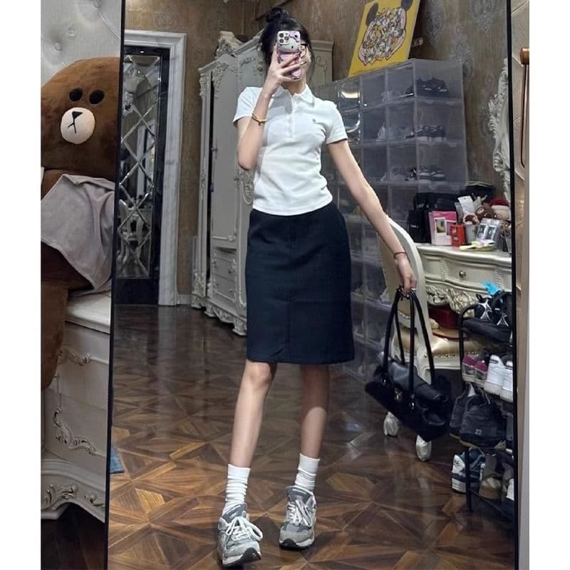 92 면 8 암모니아 Lun 40 210g 순면 여름 드레스 POLO 칼라 반팔 티셔츠 여성 이미지 4