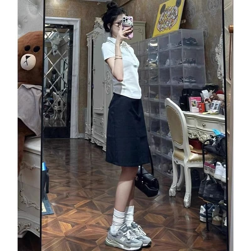 92 면 8 암모니아 Lun 40 210g 순면 여름 드레스 POLO 칼라 반팔 티셔츠 여성 이미지 3