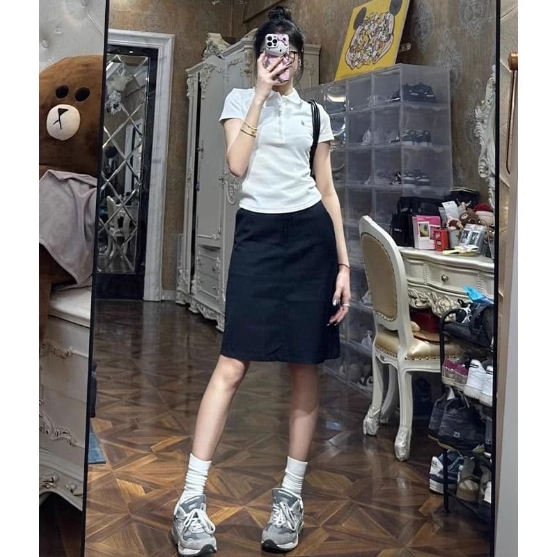 92 면 8 암모니아 Lun 40 210g 순면 여름 드레스 POLO 칼라 반팔 티셔츠 여성 이미지 5