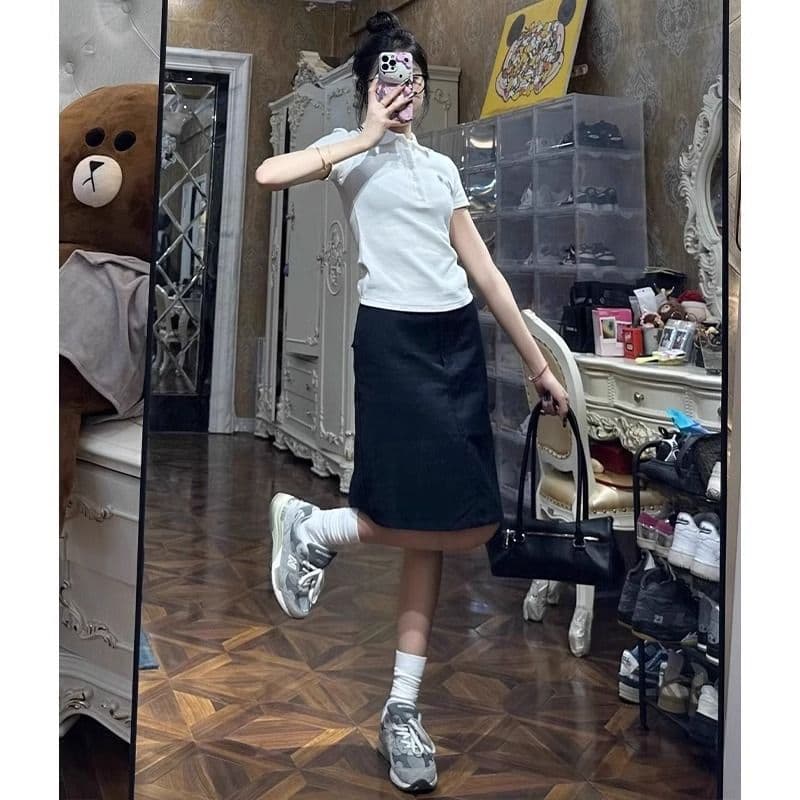 92 면 8 암모니아 Lun 40 210g 순면 여름 드레스 POLO 칼라 반팔 티셔츠 여성 상세 이미지 6