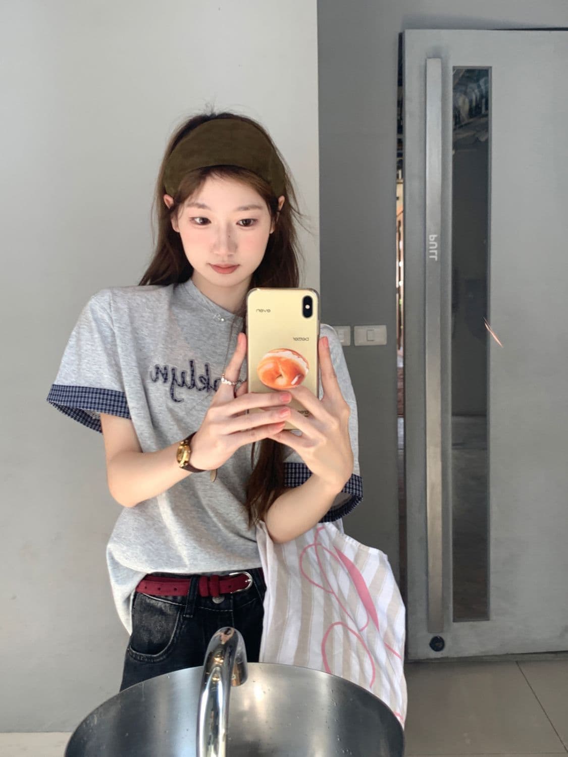 자수 패치 원본 천 스카프 19 지점 220 그램 순면 반팔 티셔츠 여성 상세 이미지 4