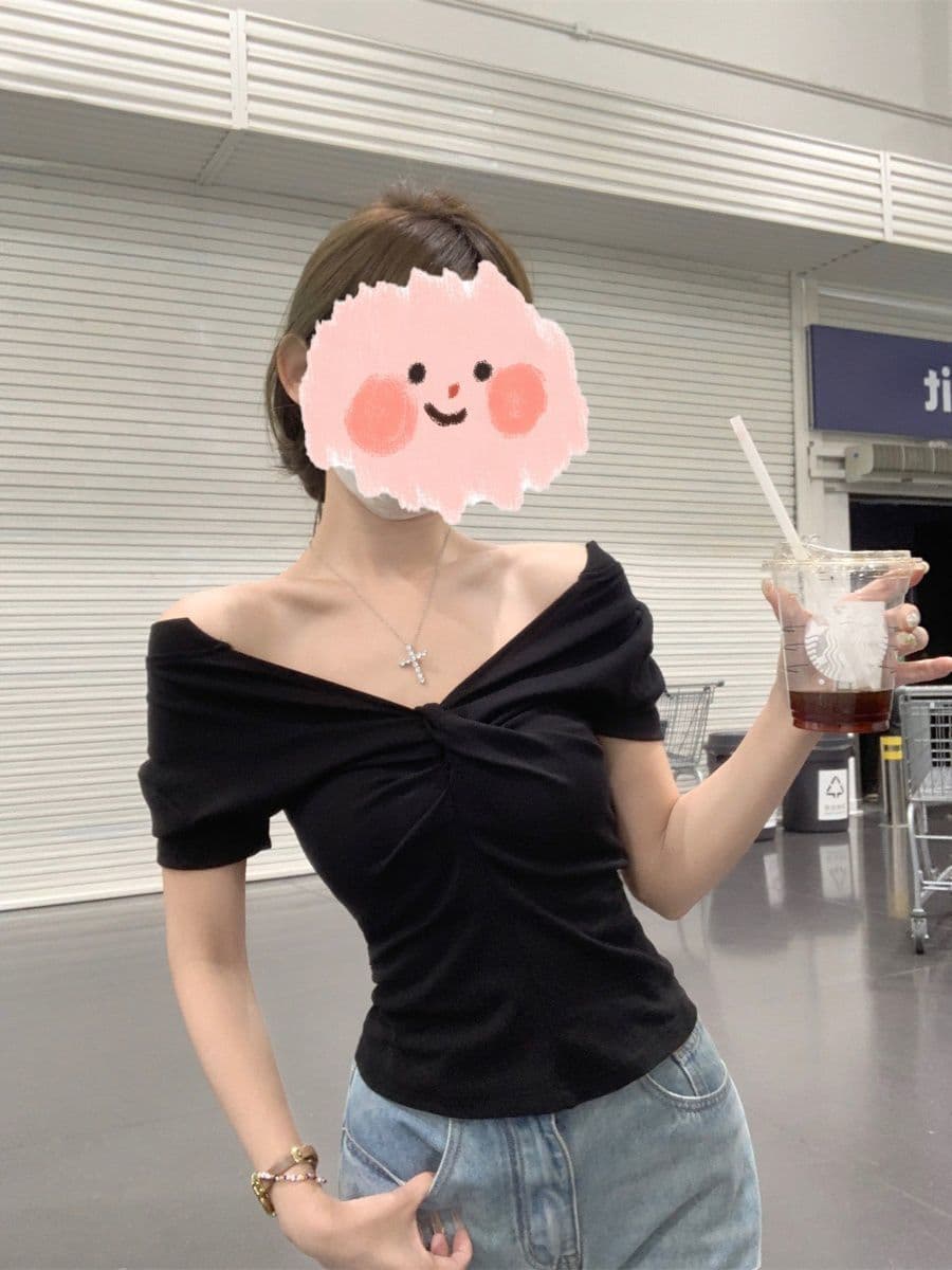 한국 스타일 핫걸 다용도 몸매 가꾸기 슬림해 보이는 주름 인사이드 가져 가라. 반팔 Chic 맨위 이미지 4