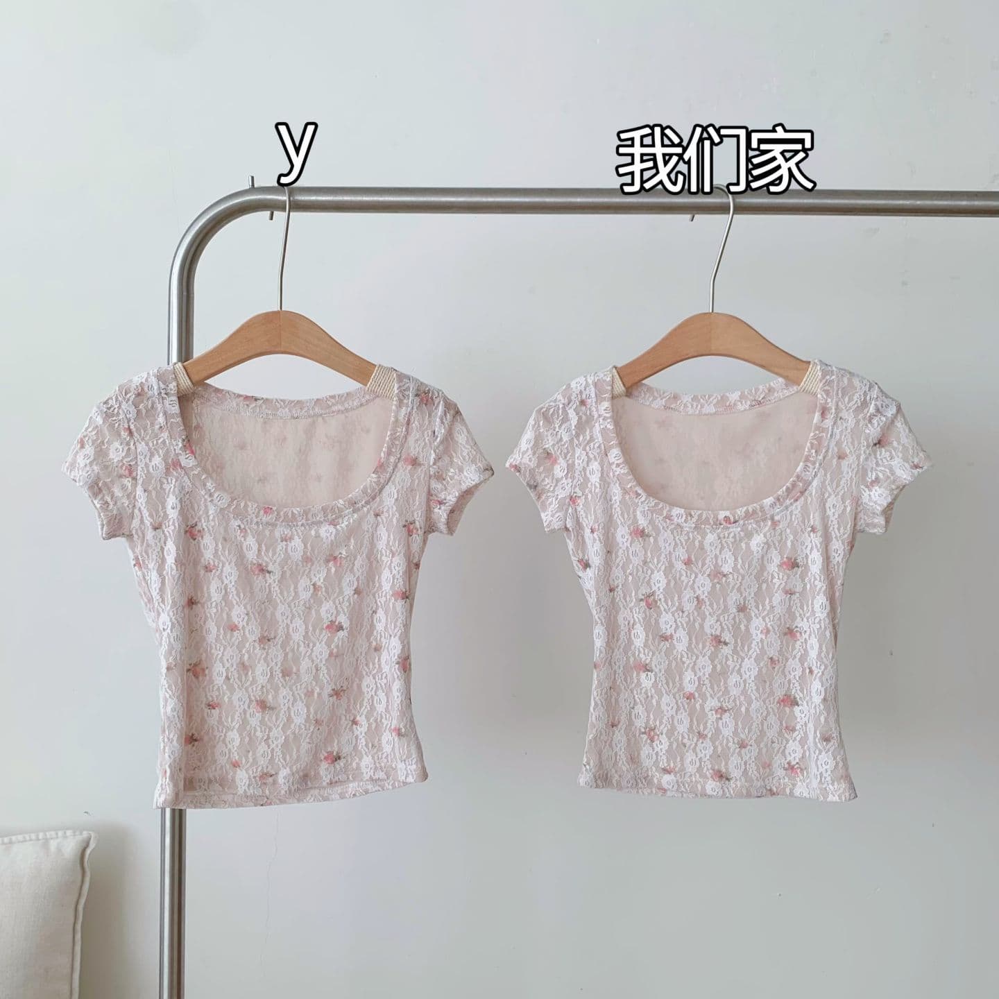 u 칼라 레이스 셔츠 반팔 티셔츠 여성 여름 몸매 가꾸기 달콤한 핫걸 아름다운 맨위 이미지 2