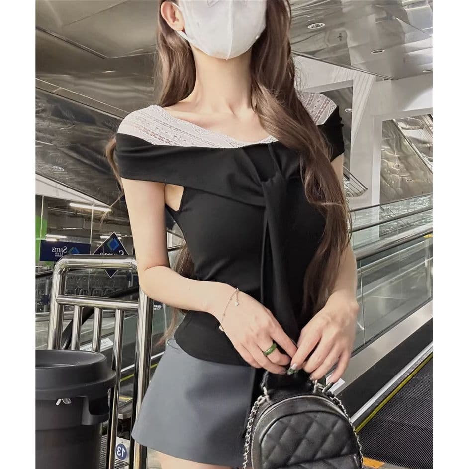 여름 2026 새로운 몸매 가꾸기 패치워크 레이스 꽃 측 파대 가슴 패드 레이스업 민소매 맨위 이미지 4
