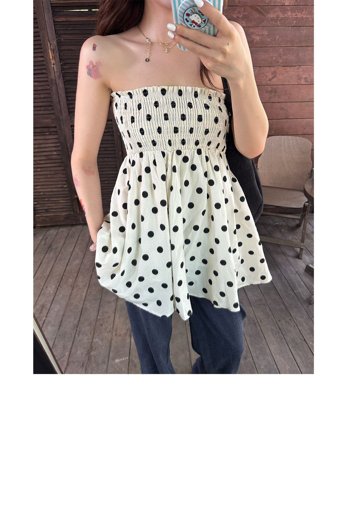 2026 여름 새로운 둘 착용 달콤한 욕망 분위기 센스 레트로 도트 무늬 슬립 드레스 주름 한 마디 도루 센스 반신 스커트 상세 이미지 8