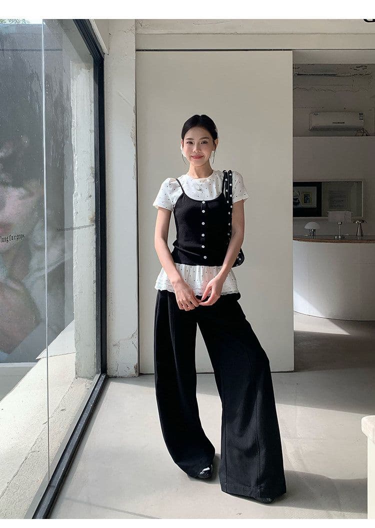 페이크 레이어드 긍정적 인 어깨 반팔 티셔츠 여성 2026 여름 발레 바람 몸매 가꾸기 슬림해 보이는 다용도 아름다운 도트 무늬 맨위 ins 상세 이미지 12