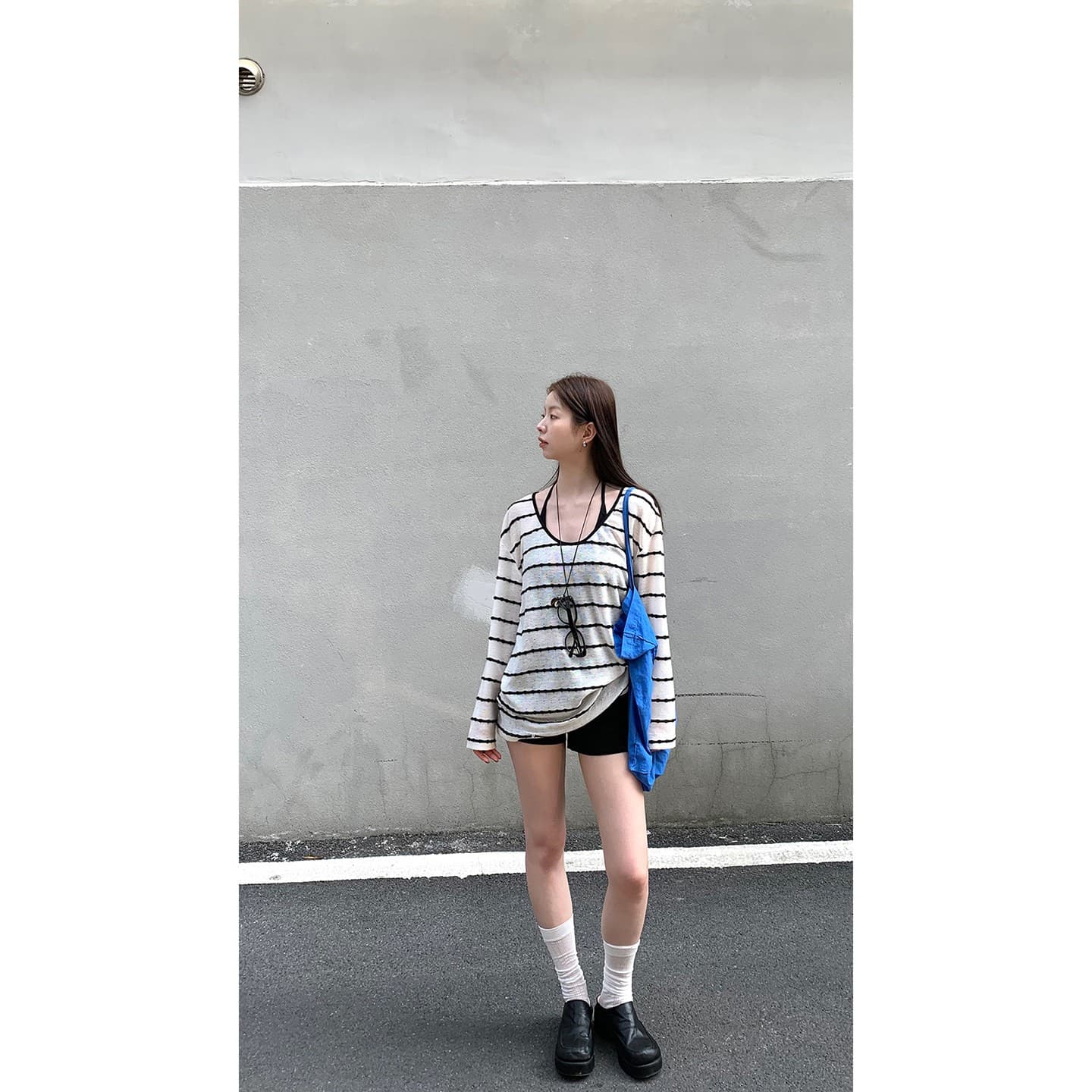 자외선 차단 블라우스 여성 2026 새로운 여름 착용 가져 가라. 슈퍼 화재 연령 감소 긴팔 티셔츠 스트라이프 맨위 상세 이미지 6