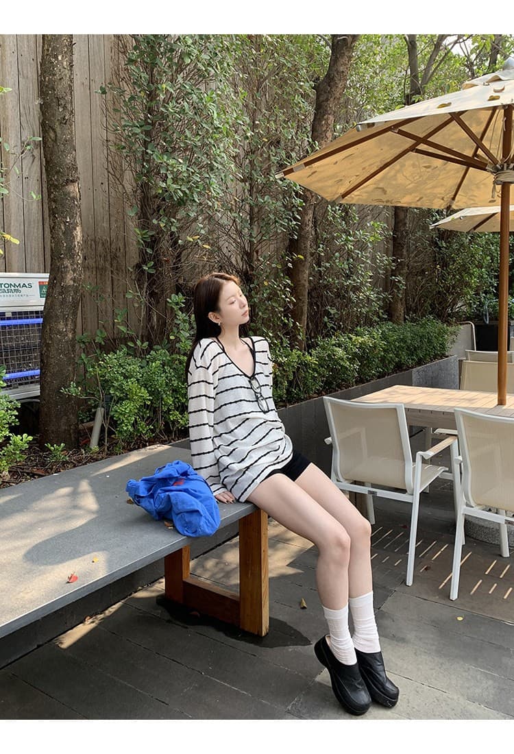 자외선 차단 블라우스 여성 2026 새로운 여름 착용 가져 가라. 슈퍼 화재 연령 감소 긴팔 티셔츠 스트라이프 맨위 상세 이미지 13