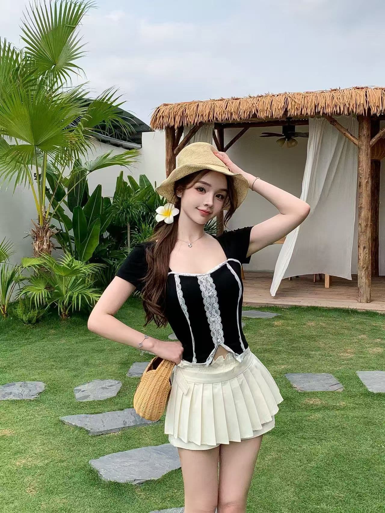 핫걸 섹시함 레이스 쇼트 스타일 티셔츠 여성 여름 한국 스타일 몸매 가꾸기 슬림해 보이는 디자인 센스 작은 대중 Chic 고유 한 맨위 상세 이미지 17