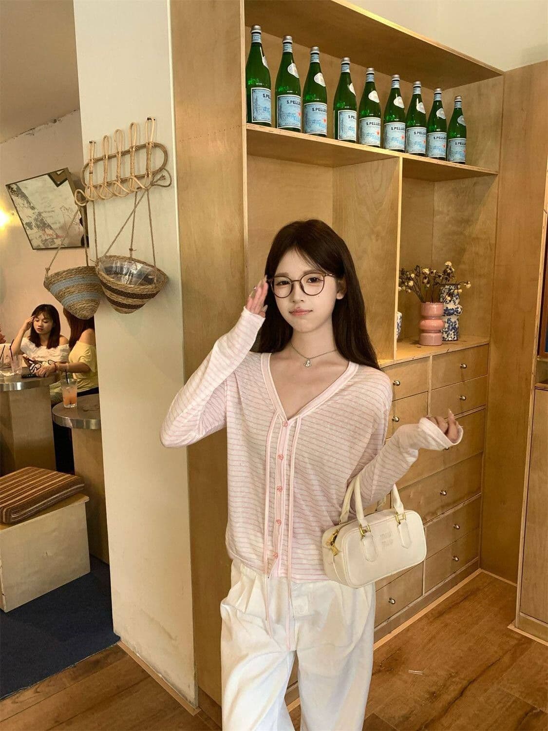 주간 실크 눈꽃 컬러 짜임 스트라이프 긴팔 오픈 가디건 티셔츠 여성 얇은 스타일 마이크로 ~을 통해 루즈핏 자외선 차단 블라우스 맨위 상세 이미지 5
