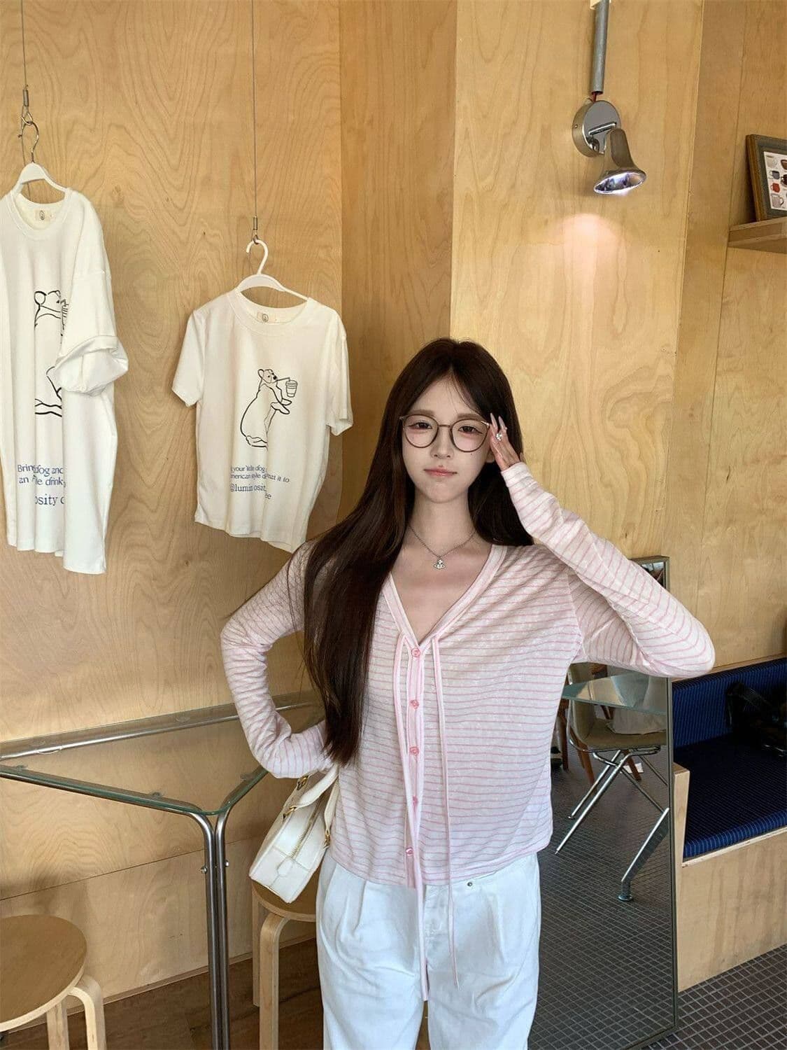 주간 실크 눈꽃 컬러 짜임 스트라이프 긴팔 오픈 가디건 티셔츠 여성 얇은 스타일 마이크로 ~을 통해 루즈핏 자외선 차단 블라우스 맨위 상세 이미지 7