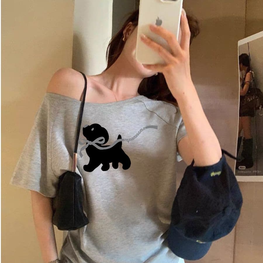 92 면 8 암모니아 Lun 220 그램 3 순수한 욕망 오프숄더 반팔 티셔츠 슬림해 보이는 핫걸 디자인 센스 맨위 이미지 2