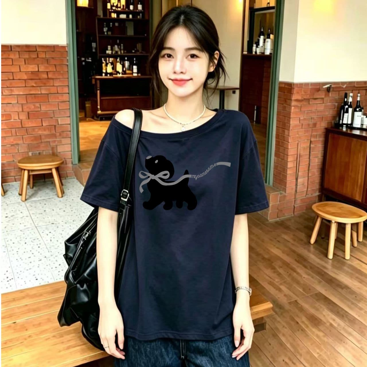 92 면 8 암모니아 Lun 220 그램 3 순수한 욕망 오프숄더 반팔 티셔츠 슬림해 보이는 핫걸 디자인 센스 맨위 이미지 3