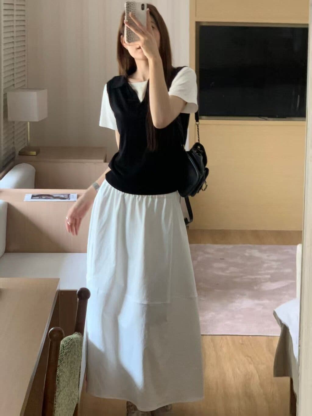 한 부서 느긋한 배색 패치워크 폴로 칼라 페이크 레이어드 니트 스웨터 여름 몸매 가꾸기 슬림해 보이는 패션 다용도 쇼트 스타일 맨위 상세 이미지 8