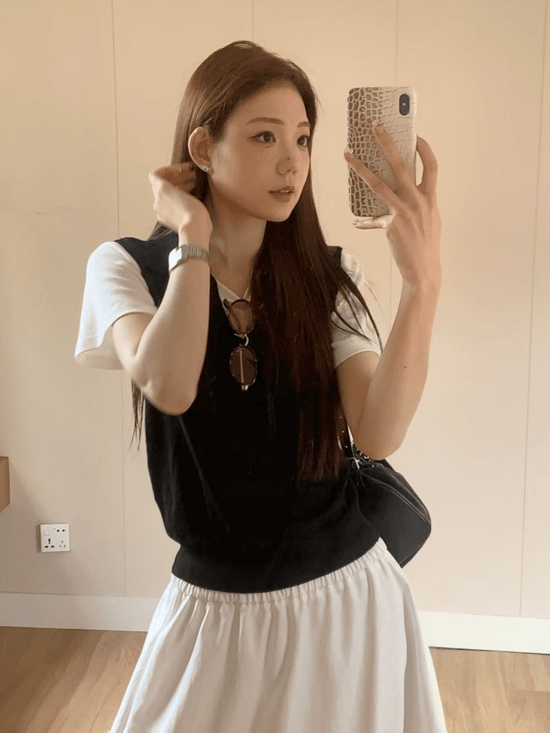 한 부서 느긋한 배색 패치워크 폴로 칼라 페이크 레이어드 니트 스웨터 여름 몸매 가꾸기 슬림해 보이는 패션 다용도 쇼트 스타일 맨위 상세 이미지 11