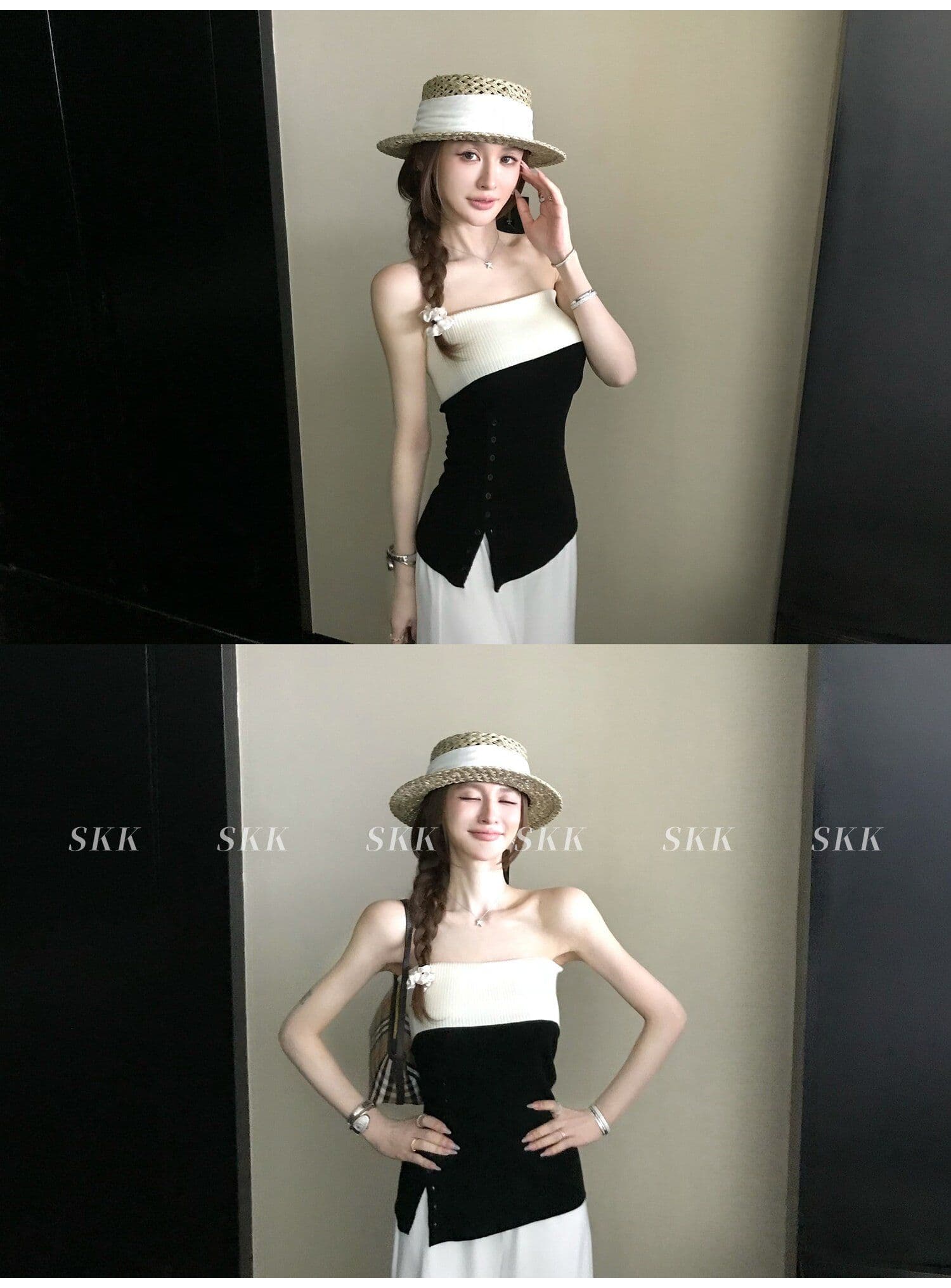 한 부서 배색 패치워크 포장 브로치 짠 셔츠 조끼 2026 여름 몸매 가꾸기 슬림해 보이는 핫걸 패션 다용도 맨위 여성 상세 이미지 7