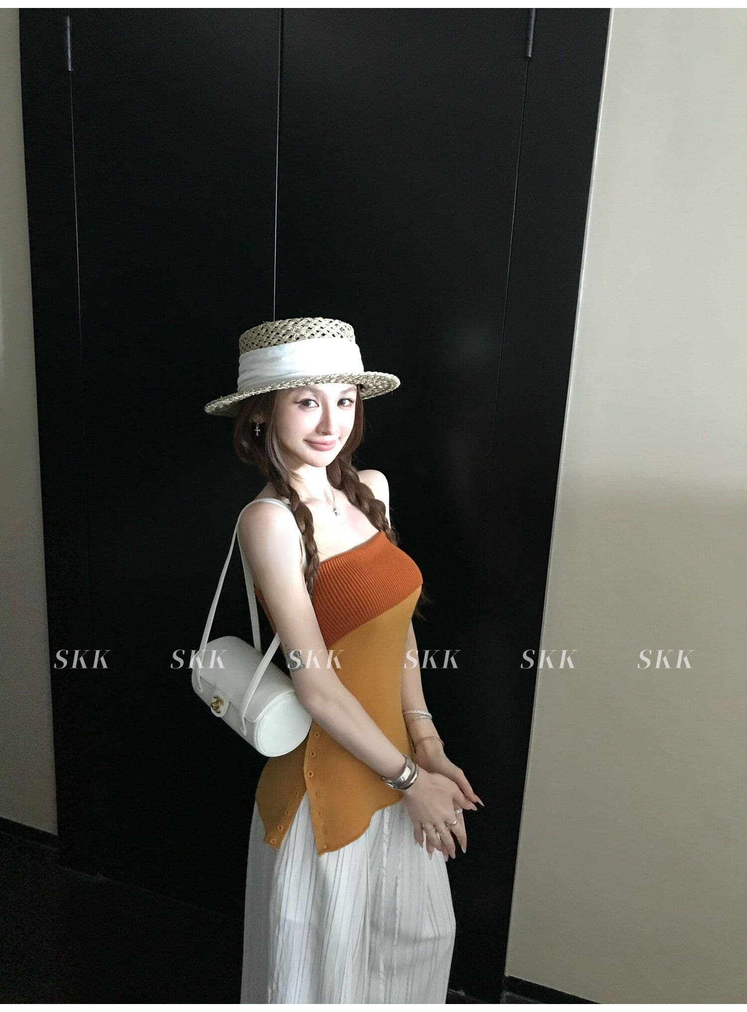 한 부서 배색 패치워크 포장 브로치 짠 셔츠 조끼 2026 여름 몸매 가꾸기 슬림해 보이는 핫걸 패션 다용도 맨위 여성 상세 이미지 12
