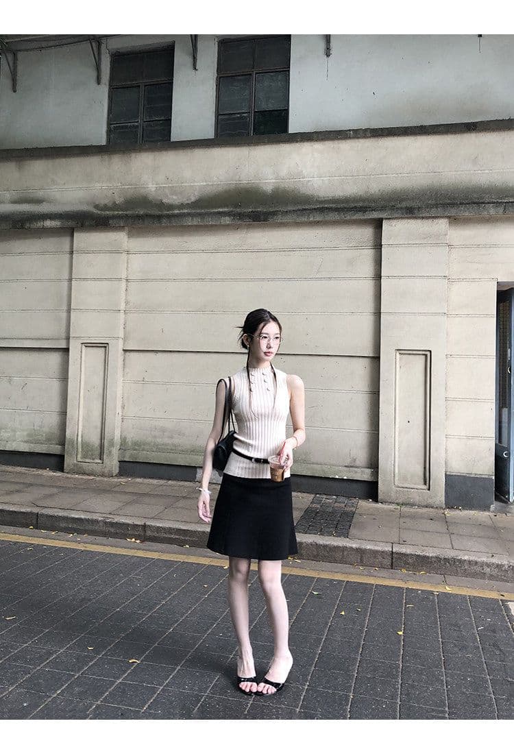 순수한 욕망 칸 기사 단추 라운드 넥 민소매 니트 스웨터 2026 여름 몸매 가꾸기 슬림해 보이는 핫걸 섹시함 다용도 맨위 상세 이미지 11