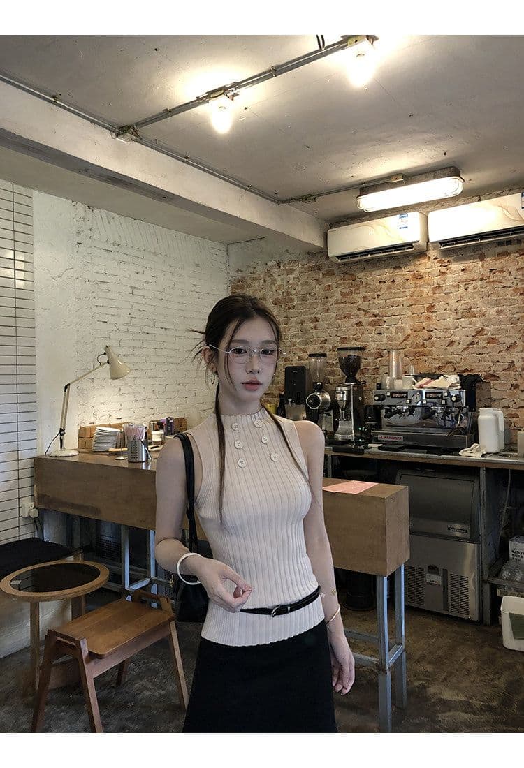 순수한 욕망 칸 기사 단추 라운드 넥 민소매 니트 스웨터 2026 여름 몸매 가꾸기 슬림해 보이는 핫걸 섹시함 다용도 맨위 상세 이미지 21