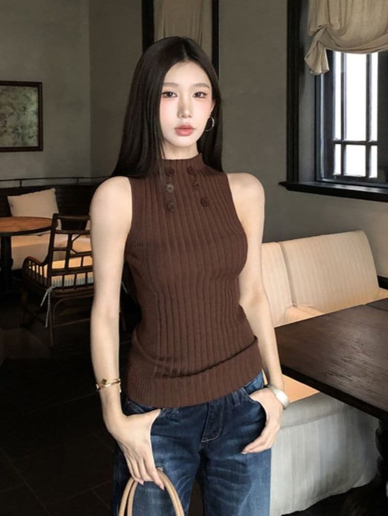 순수한 욕망 칸 기사 단추 라운드 넥 민소매 니트 스웨터 2026 여름 몸매 가꾸기 슬림해 보이는 핫걸 섹시함 다용도 맨위 상세 이미지 27