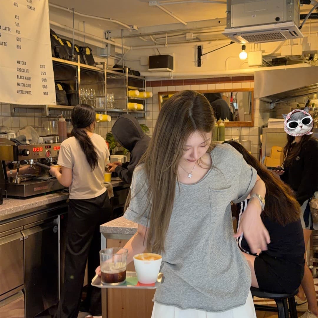 대나무 마디 면 활력 연령 감소 티셔츠 통기성 V넥 반팔 루즈핏 볼륨 측면 주머니 tee 이미지 3