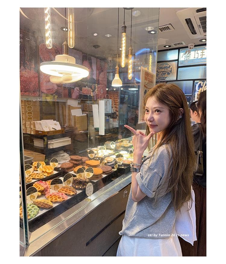 대나무 마디 면 활력 연령 감소 티셔츠 통기성 V넥 반팔 루즈핏 볼륨 측면 주머니 tee 상세 이미지 34