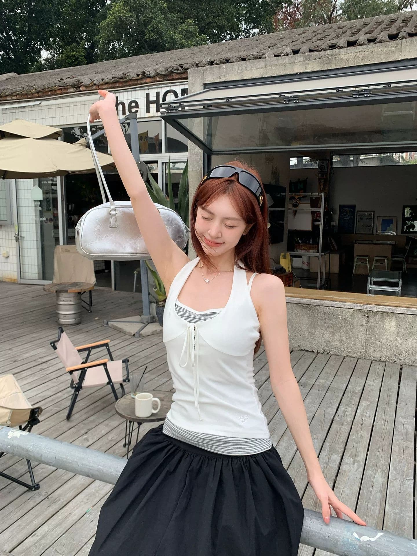 40 순면 인사이드 가져 가라. 행침 목 맨위 여성 여름 페이크 레이어드 스트라이프 조끼 핫걸 아름다움 뒤로 외출용 슬립 상세 이미지 3