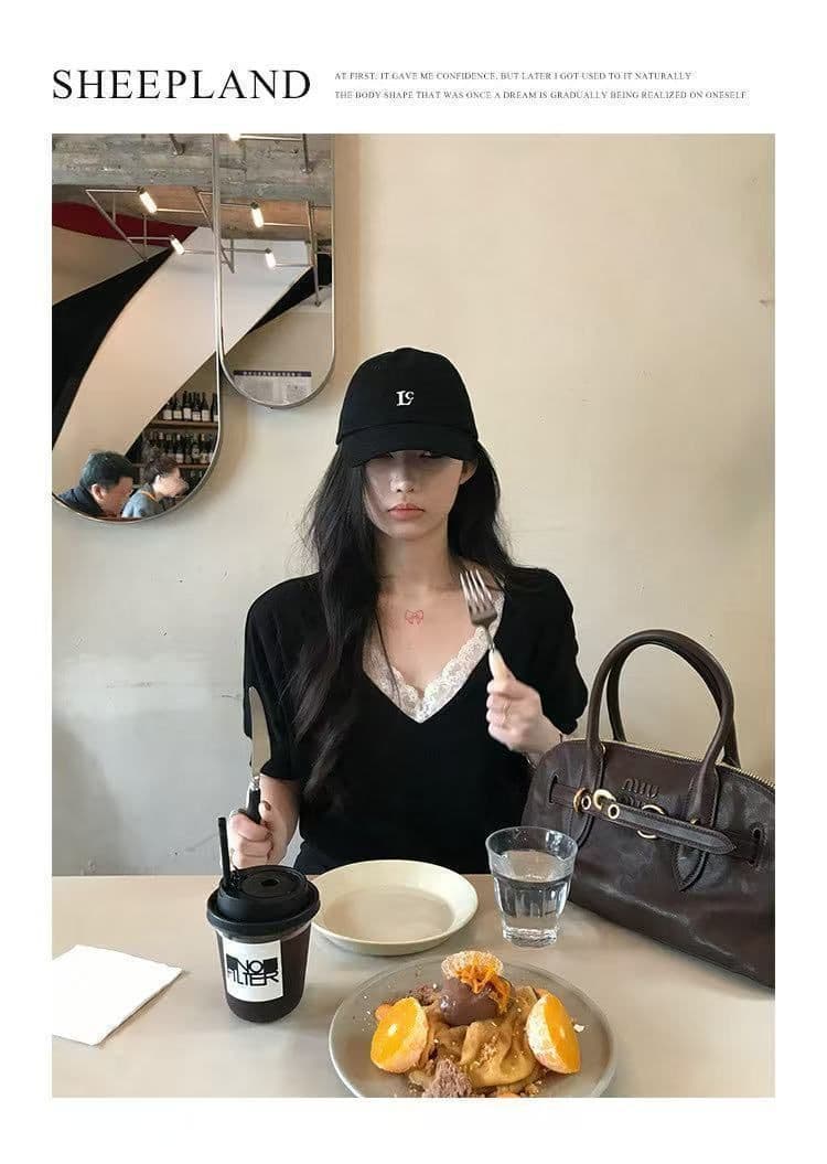 레이스 조각 커프스 있음 마 뭉치 수입 허리 있음 마 주름 한 부서 순수한 욕망 바람 레이스 V넥 반팔 상세 이미지 7